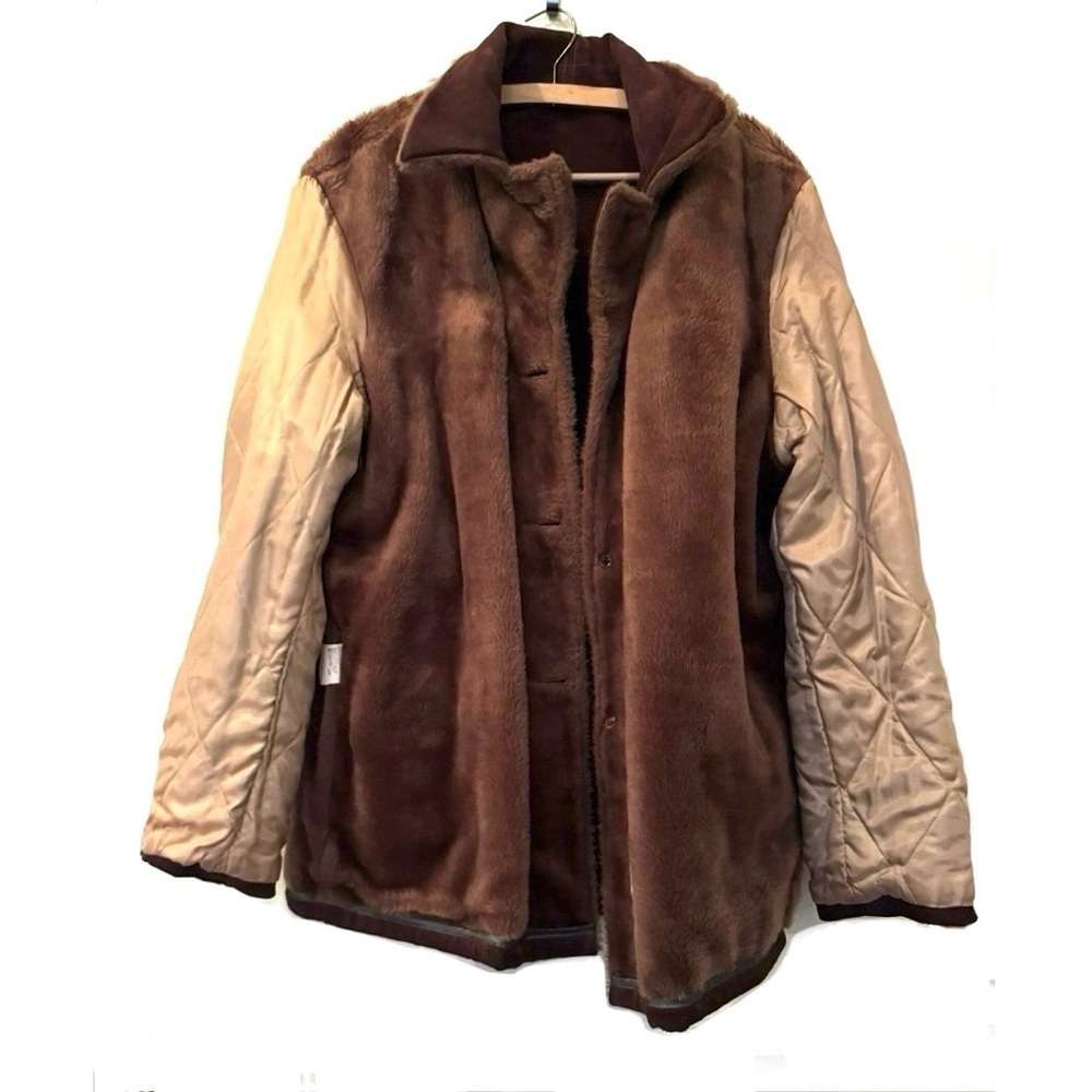 SALE * Vintage Sears Leather Shop Suede Cognac Faux Shearling Coat - Picture 4 of 9